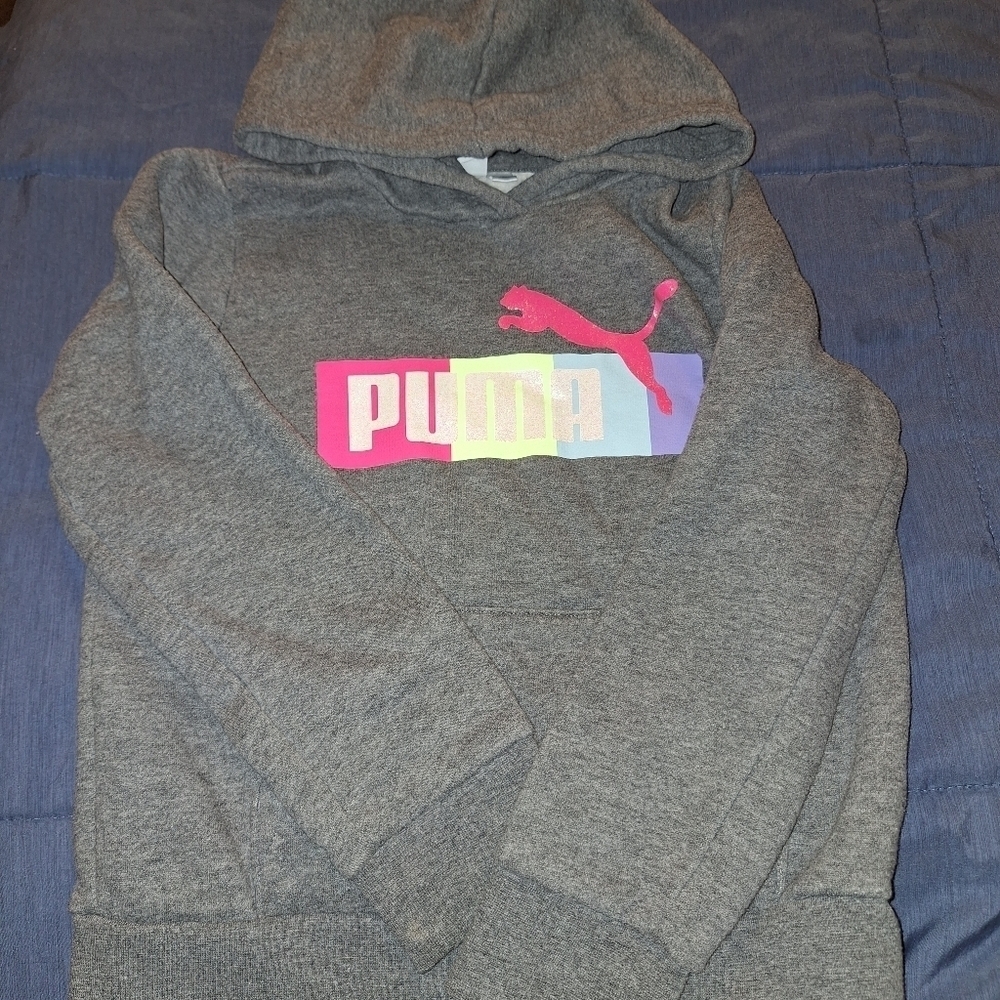 Puma Gray Hoodie Sweatshirt Girls Size Small 7/8